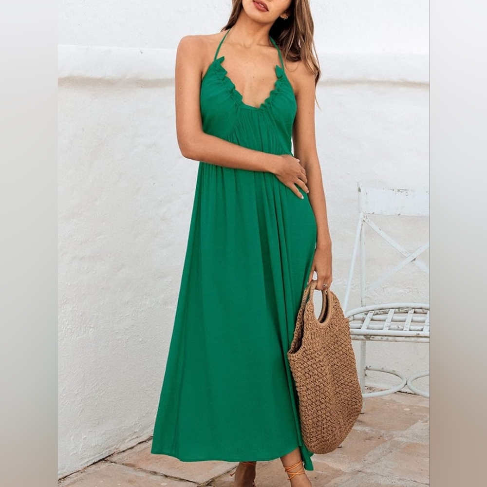 Elegant Green Halter Maxi Dress